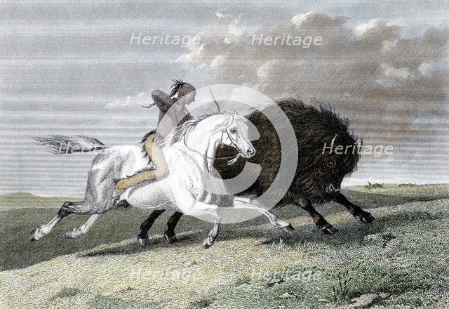 North American Indian hunting buffalo, 1861. Artist: Unknown