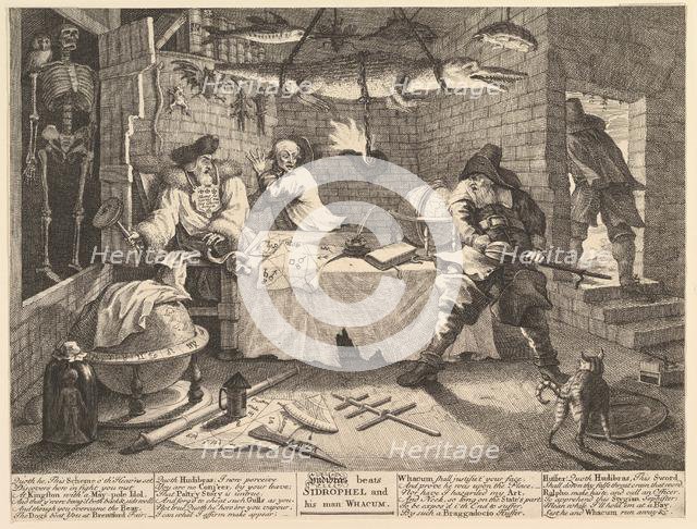 Hudibras beats Sidrophel and his man Whacum (Twelve Large Illustrations for Sa..., February 1725-26. Creator: William Hogarth.