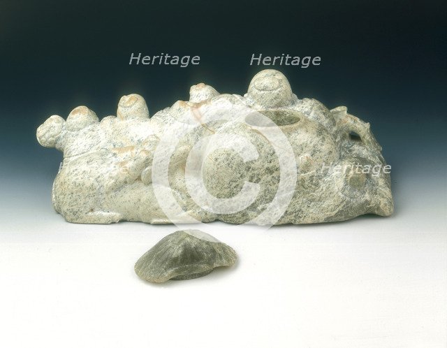 Jade group of sage, wine pot, deer and children, Yuan-early Ming dynasty, 13th-15th century. Artist: Unknown