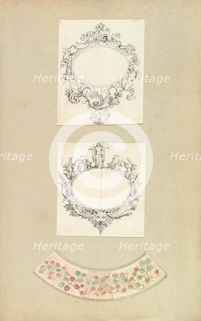 Designs for Two Mirrors and a Plate Rim, 1845-55. Creator: Alfred Crowquill.