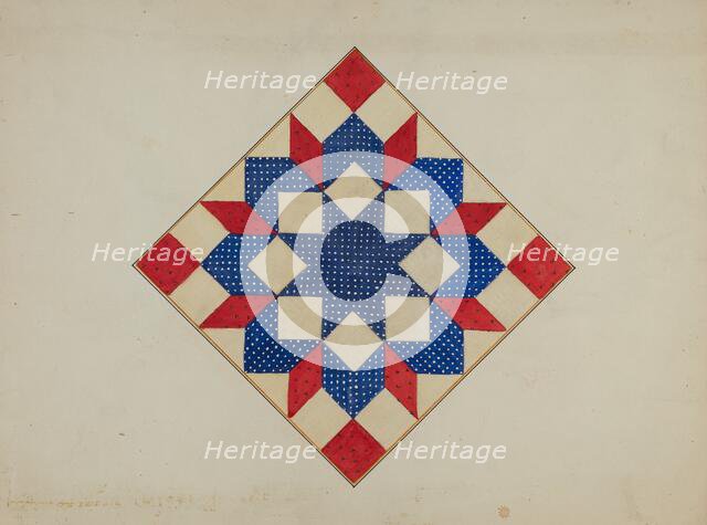Quilt - "Double Star", c. 1940. Creator: Edith Towner.