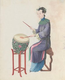 Watercolour of musician playing drum, late 18th century. Creator: Unknown.