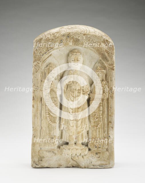 Standing Buddha with bodhisattvas (on one side) and Seated..., Poss. Sui dynasty, possibly 581-618. Creator: Unknown.