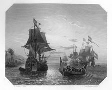 The first Dutch ship in East Indies, 1596, (c1870).  Artist: Van Kesteren