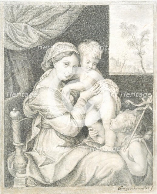 Trompe l'Oeil of a Framed Print of Mary with the Child;Virgin and Child, 1676-1695. Creator: Franz de Hamilton.
