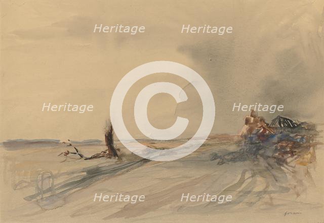 Devastated Land (recto); Figures in a Landscape (verso), c. 1919. Creator: Jean Louis Forain (French, 1852-1931).