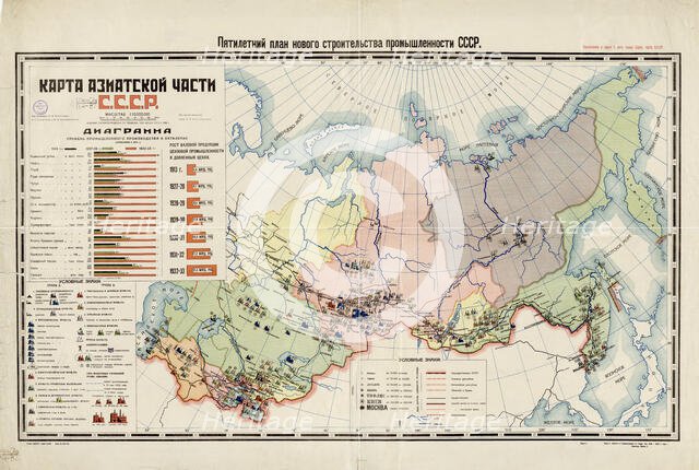 The Five-Year Plan of New Construction of Industry of the USSR: Map of the Asiatic Part..., 1930 Creator: I. A. Kalinnikov.