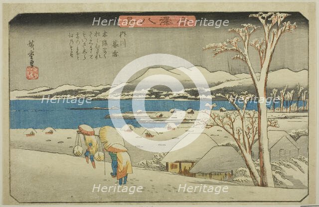 Evening Snow at Uchikawa (Uchikawa bosetsu), from the series "Eight Views of...", c. 1835/36. Creator: Ando Hiroshige.