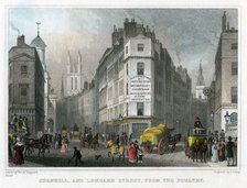 Cornhill and Lombard Street from Poultry, City of London, 1830.Artist: S Lacey