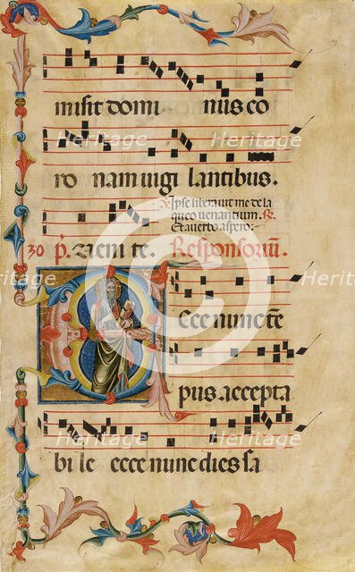 Leaf from an Antiphonary with the Initials E and S. Paul, 14th century. Creator: Unknown.