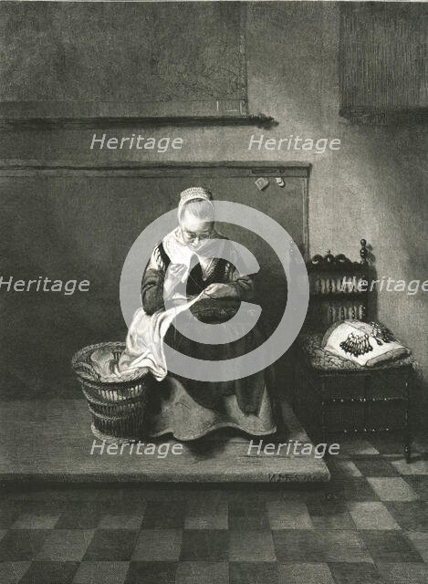 ''"A Women Sewing" after Nicholas Maes', 1890. Creator: Unknown.