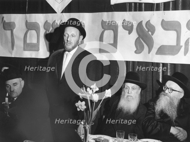 MJ Gross speaking at an Agudist 50th Anniversary dinner, London, 1963. Artist: Unknown