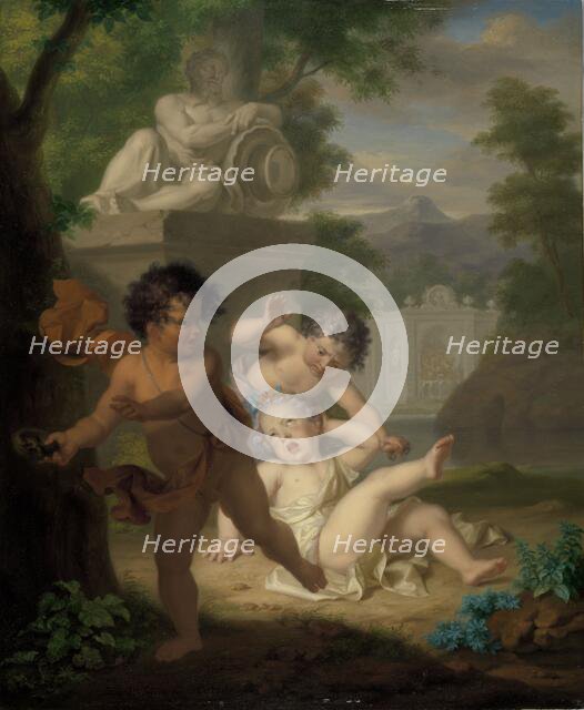 Three children quarreling over a bird's nest, 1720.  Creator: Isaac Walraven.