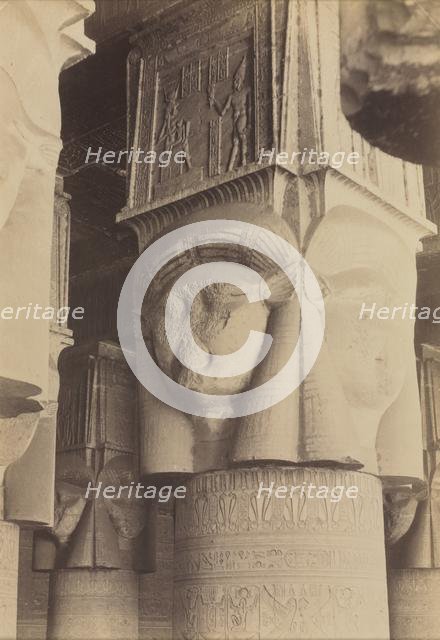 Dendera, Interior of the Temple, Hathor Capitals, c. 1870s - 1880. Creator: Antonio Beato (British, c. 1825-1903).