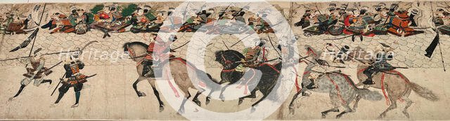 Illustrated Account of the Mongol Invasion (Moko Shurai Ekotoba), Detail: defensive wall..., c1293. Creator: Anonymous ().