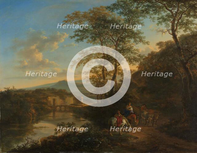 Italian Landscape with the Ponte Lucano over the Aniene River, c.1650-1652. Creator: Jan Dirksz Both.