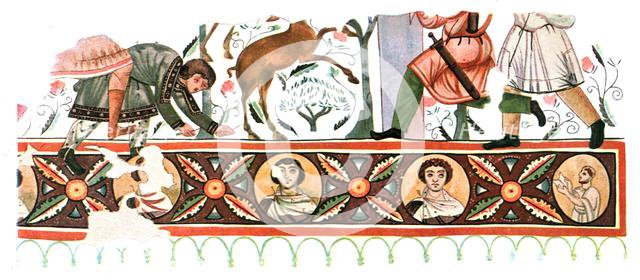 Mural paintings in the ruins of the Monastery of St Apollo at Bawit, Egypt, (1928). Creator: Unknown.