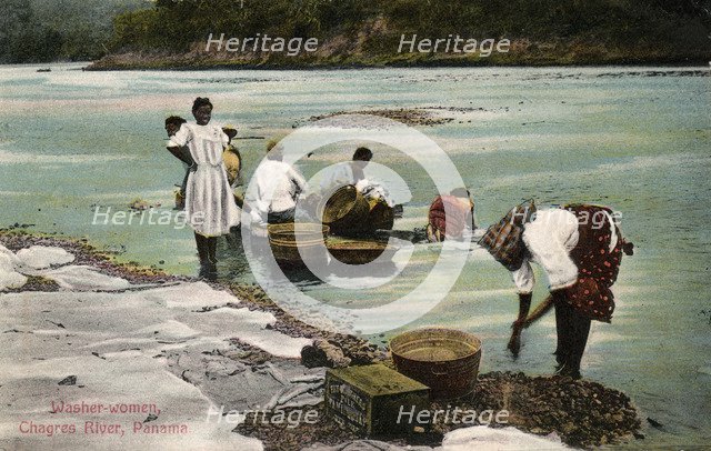 Washerwomen, Charges River, Panama, early 20th century. Artist: Unknown