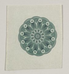 Banknote motif: small circular ornament containing floral lathe work, ca. 1824-42. Creator: Durand, Perkins & Co.