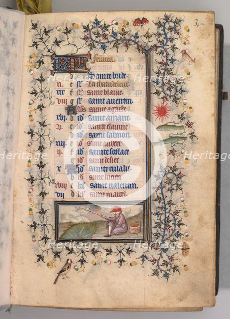 Hours of Charles the Noble, King of Navarre (1361-1425): fol. 2r, February, c. 1405. Creator: Master of the Brussels Initials and Associates (French).