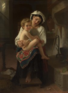 Young Mother Gazing at Her Child, 1871. Creator: William-Adolphe Bouguereau.