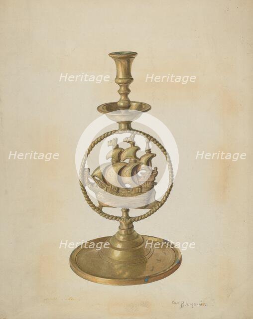 Brass Candlestick, c. 1940. Creator: Carl Buergerniss.