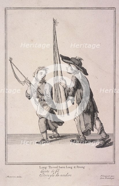'Long Threed Laces Long & Strong', Cries of London, (1688?). Artist: Anon