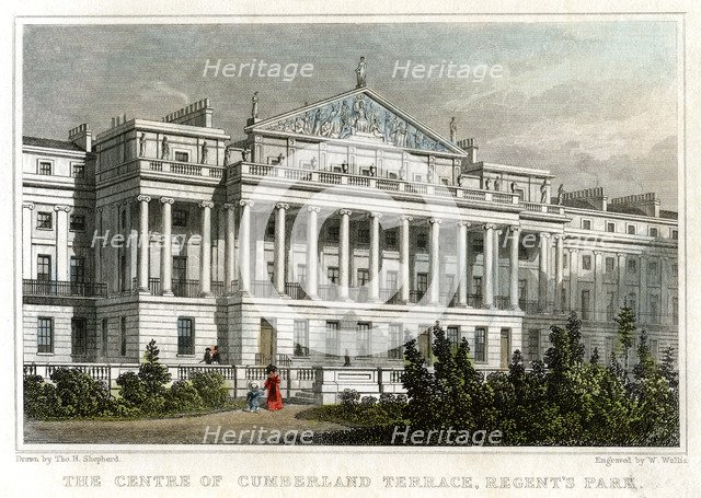 The centre of Cumberland Terrace, Regents Park, London, 1829.Artist: W Wallis