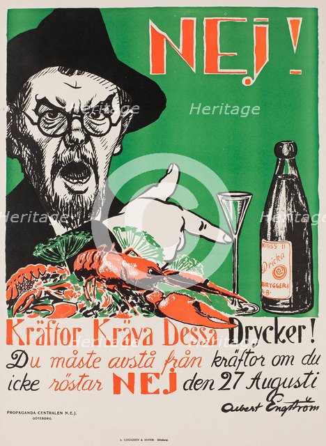 No! Crayfish require these drinks!, Swedish anti-Prohibition poster, 1922.