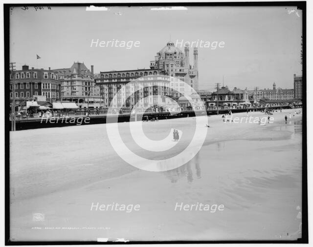 Beach and boardwalk, Atlantic City, N.J., c1908. Creator: Unknown.