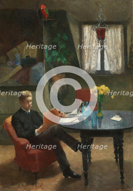 Arne Garborg visiting the Artist's Studio in Paris, 1887. Creator: Kitty Lange Kielland.