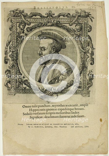 Portrait of Brassauolus, published 1574. Creators: Unknown, Johannes Sambucus.