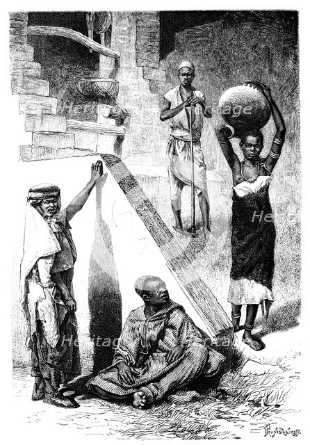 Sudanese Arabs and a female Shilluk slave, Sudan, 1895.Artist: Ivan Pranishnikoff