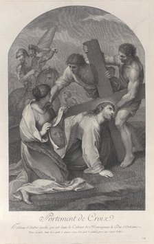 Christ fallen to the ground under the weight of the cross, with two men assisting and ..., ca. 1729. Creator: Simon Vallee.