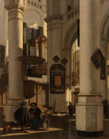 Interior of a Protestant, Gothic Church, with a Gravedigger in the Choir, 1669. Creator: Emanuel de Witte.