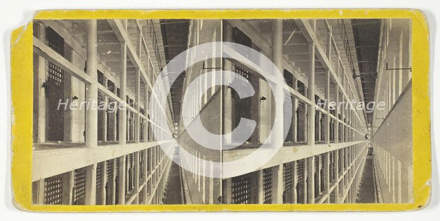 Interior View of the Main Hall of Prison, East Side, which is 6 Stories High..., 1860/69. Creator: Anthony & Company.