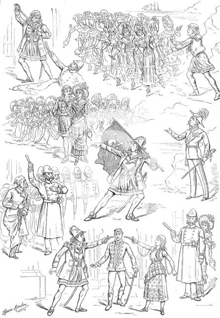 Sketches from "The Pirates of Penzance," at the Opéra Comique, 1880. Creator: Unknown.