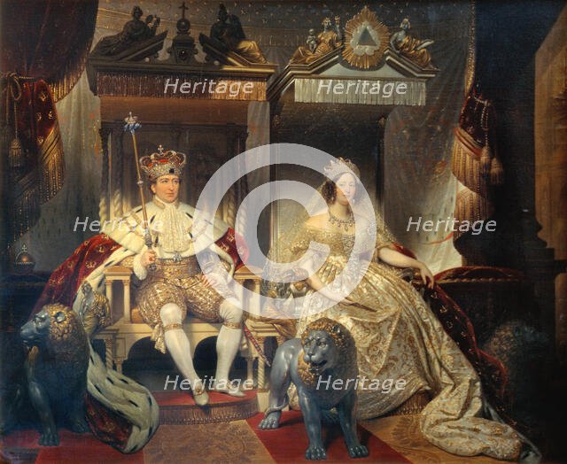 Christian VIII (1786-1848) and Queen Caroline Amalie (1796-1881) in Coronation Robes, 1841. Creator: Court, Joseph-Désiré (1797-1865).