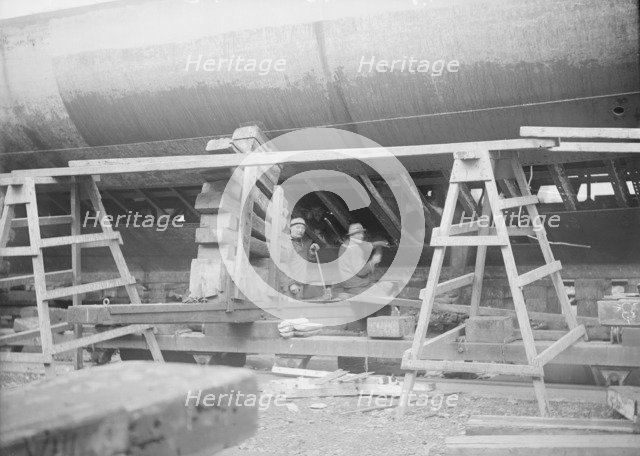 The steam yacht 'Priscilla' on slips, 1912. Creator: Kirk & Sons of Cowes.