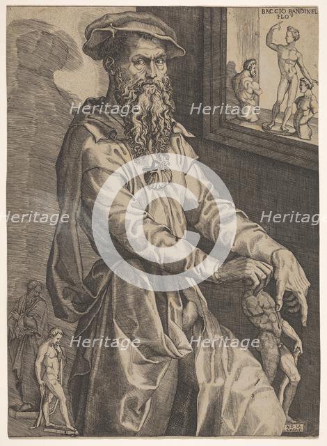 Portrait of Baccio Bandinelli, in three-quarter length next to a window pane contai..., ca. 1540-48. Creator: Niccolo della Casa.