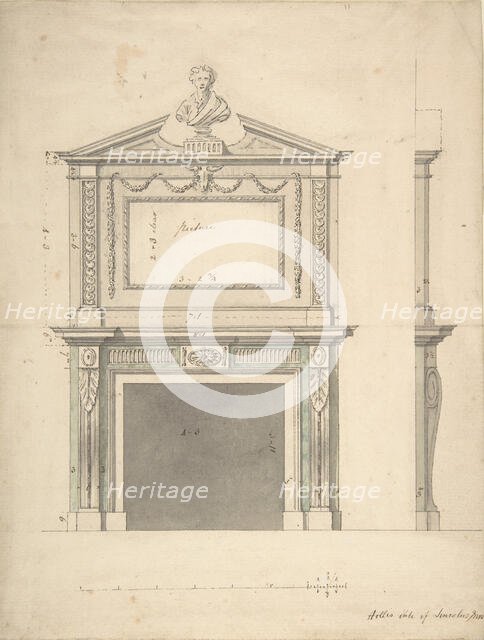 Design for a Chimney-piece, for Thomas Hollis of Lincoln's Inn, London, after 1754. Creator: William Chambers.