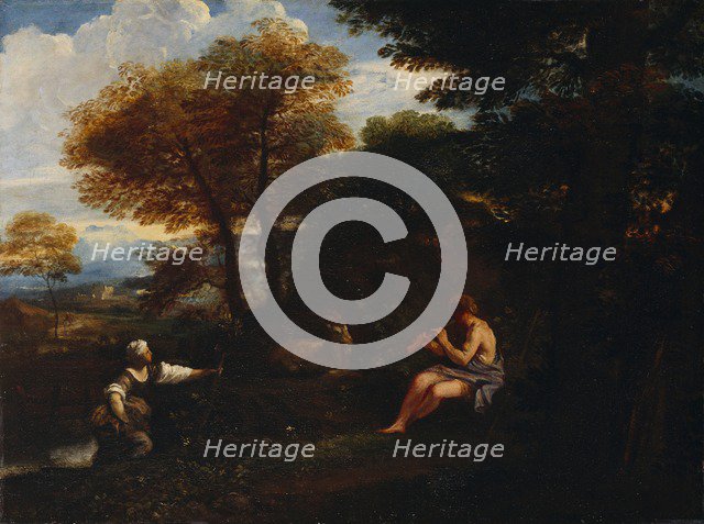 'Landscape with a Shepherd and Shepherdess', 17th century. Artist: Pier Francesco Mola.