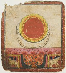 Sun, Moon and Lotus on Lion Throne, from a Set of Initiation Cards (Tsakali), 14th/15th century. Creator: Unknown.