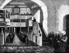 Preaching in a Norwegian church, at Rosendal, Hardanger-Fjord, 1881. Creator: H. Burkman.