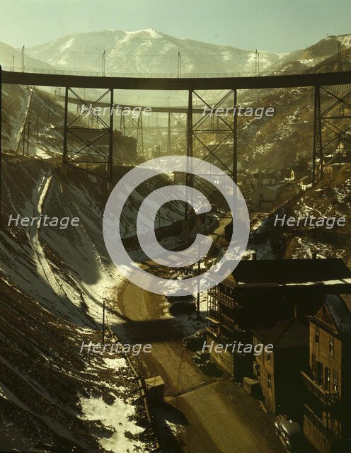 Carr Fork Canyon as seen from "G" bridge, Bingham Copper Mine, Utah, 1942. Creator: Andreas Feininger.