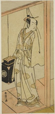 The Actor Arashi Sangoro II as the Hairdresser Obana Saizaburo in the Play Koi Musume..., c. 1776. Creator: Shunsho.