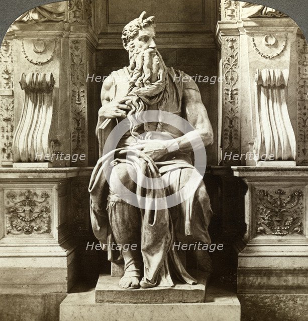 Michelangelo's statue of Moses, Church of San Pietro in Vincoli, Rome, Italy.Artist: Underwood & Underwood