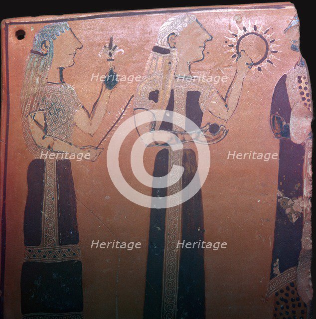 Detail from a Greek pot showing various deities, 7th century BC. Artist: Unknown