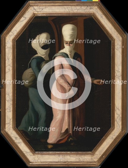 A Turkish Lady Going with her Slave to the Bath, ca 1760. Artist: Smith, Francis (active 1763-1780)