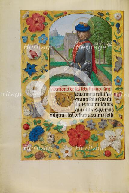 Saint Sebastian; Spinola Hours, about 1510-1520. Creator: Workshop of Master of the First Prayer Book of Maximilian.
